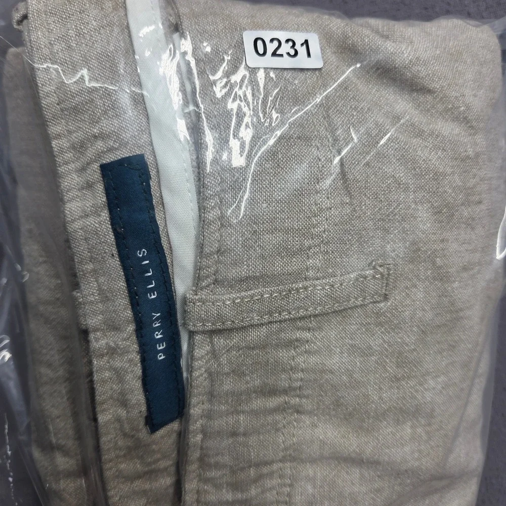 Perry Ellis Mens 38x30 Linen Blend Drawstring Pants Beige Straight Leg Size
